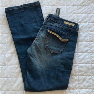 Distressed gold bling bootcut jeans from Express!